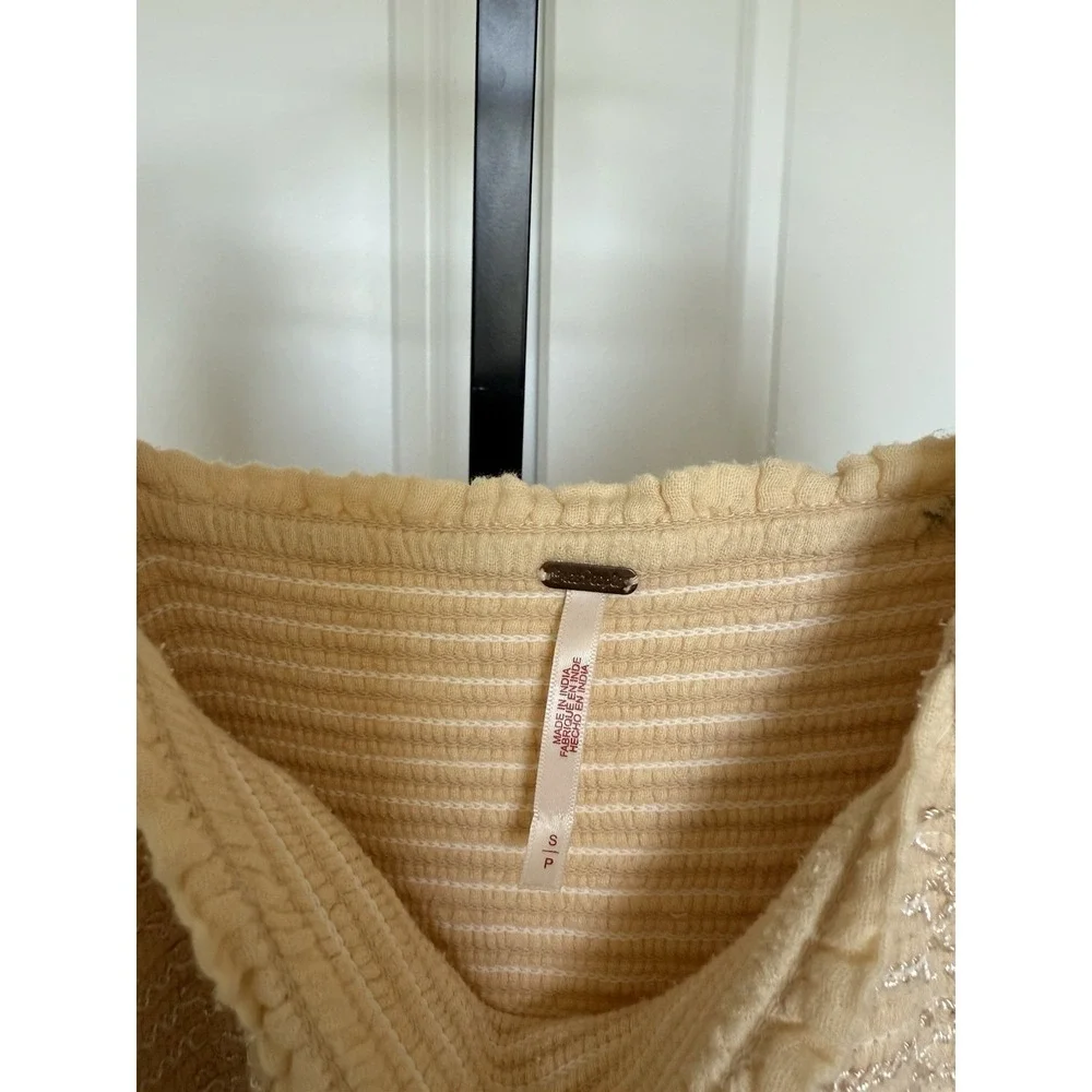 Free People Dahlia Flower Embroidered Cottagecore Cream Spring Maxi Dress‎ Sz S